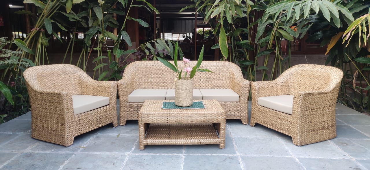 Amalfi Cane Sofa Seater with Table