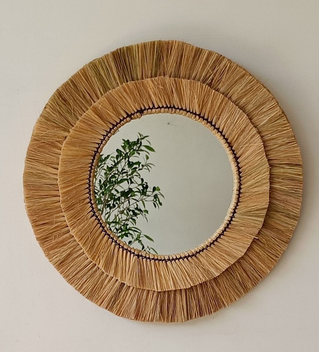 Boho Mirror Frame | Round Tiered Raffia