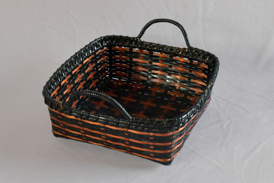 Square Bamboo Basket with Handle | Black and Red