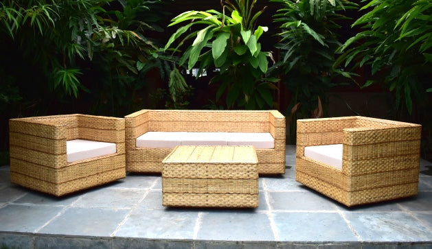 Venice Cane Sofa Set | 5 Seater with Table