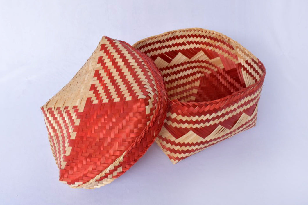 Bamboo Basket with Lid | Red