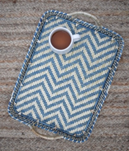 ZigZag Rectangle Tray | Blue & Natural