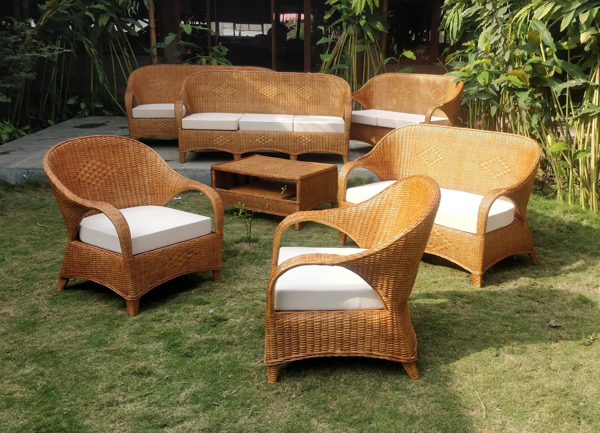 Jina Cane Sofa Set Seater with Table