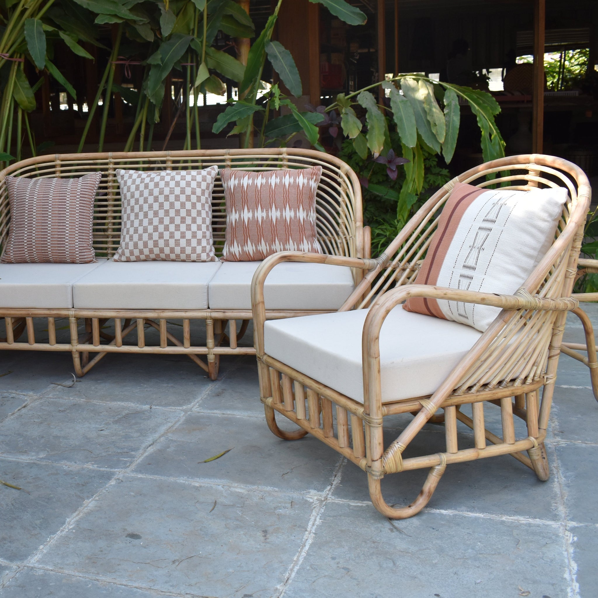 Lilium Cane Sofa Set Seater with Table